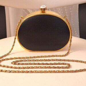 Vintage Valerie Stevens Black & Brass Oblong Evening Bag -Excellent Condition